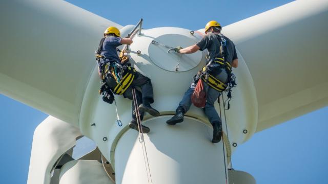 Inspectors working on a wind farm