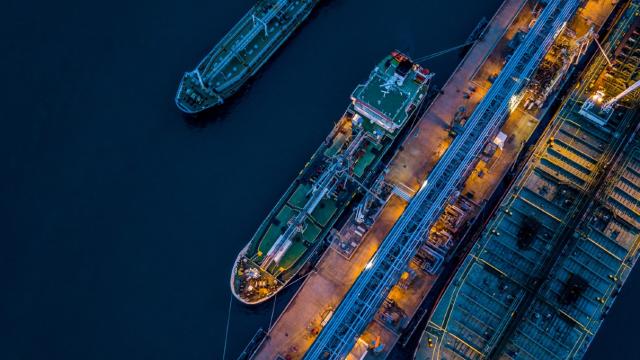 Aerial shot of shipping boats