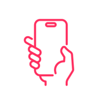Red graphic of a hand holding a smartphone