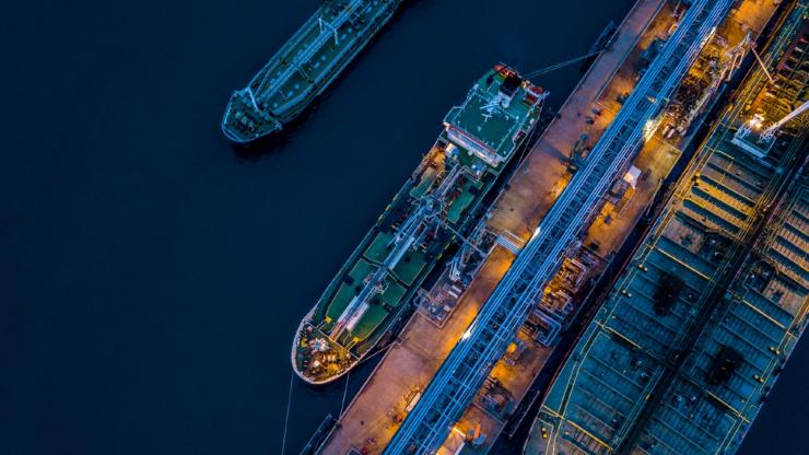 Aerial shot of shipping boats