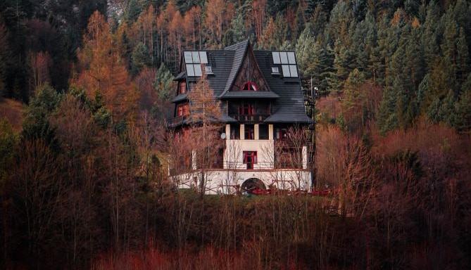 house in the forest in autumn