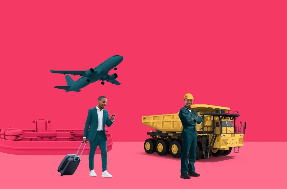mining crew booking flight to site