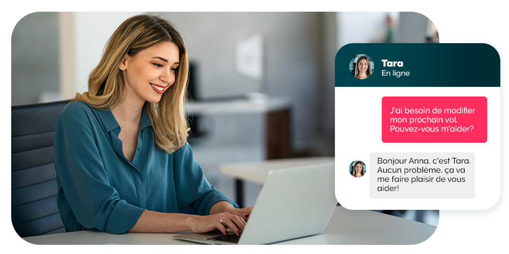 Client en clavardage direct avec l’équipe Corporate Traveller