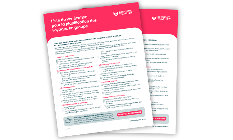 Group travel checklist mockup in french