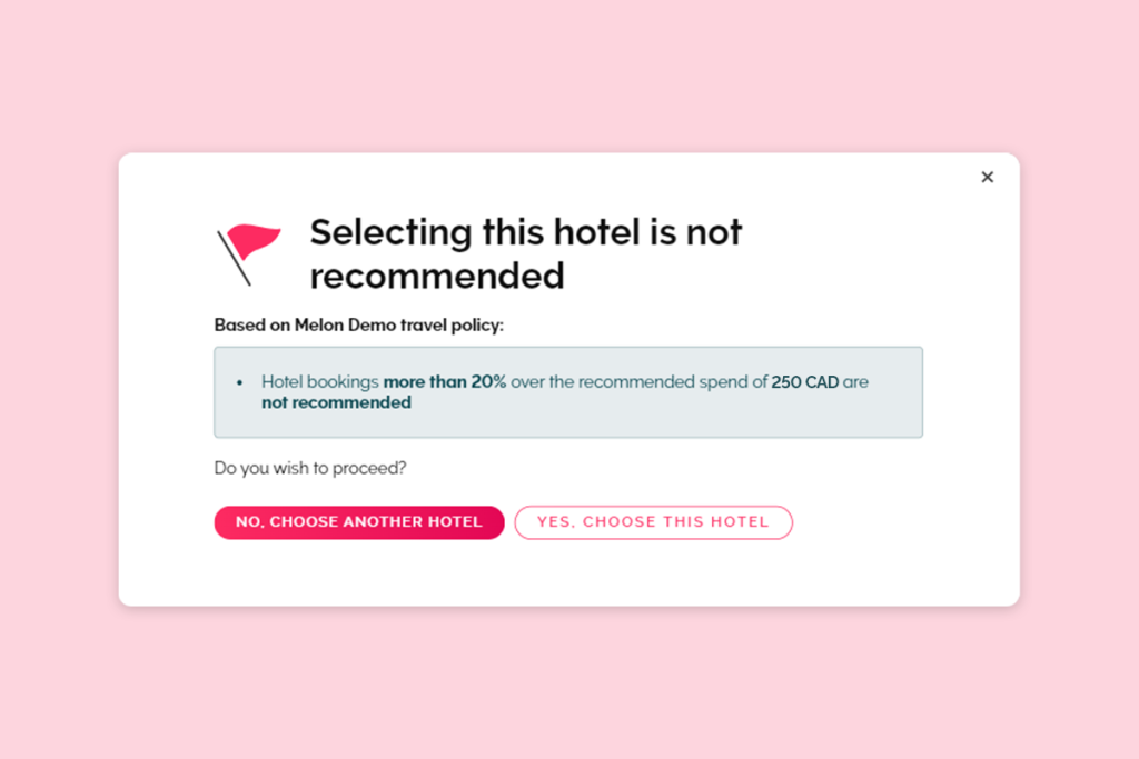 A Melon pop-up indicating the hotel price has exceeded policy