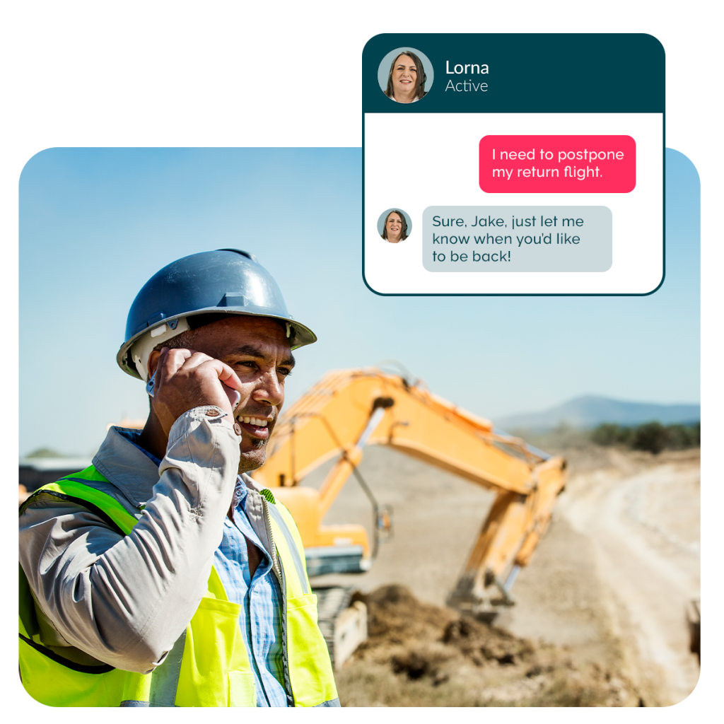 a mining worker calling his travel manager