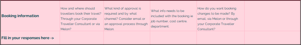 Travel policy template - booking information