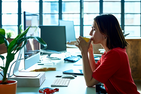 An office manager takes a break