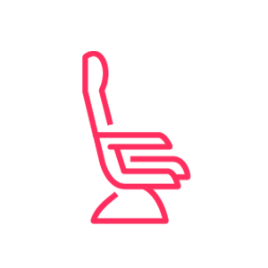 Line-drawn red gradient chair icon with high back and armrests