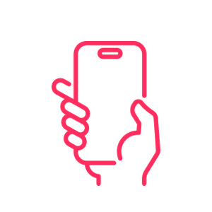 Red graphic of a hand holding a smartphone